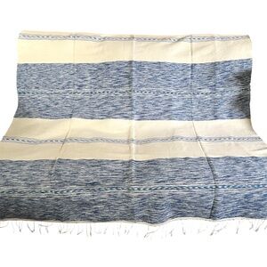 Blanket Throw Blue & Cream Reversible Countrycore 60" x 77" Fringe Woven